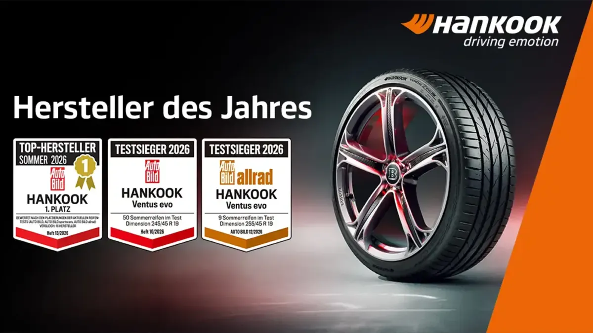 Hankook Ventus evo Reifen mit drei Auszeichnungen aus aktuellen Reifentests.