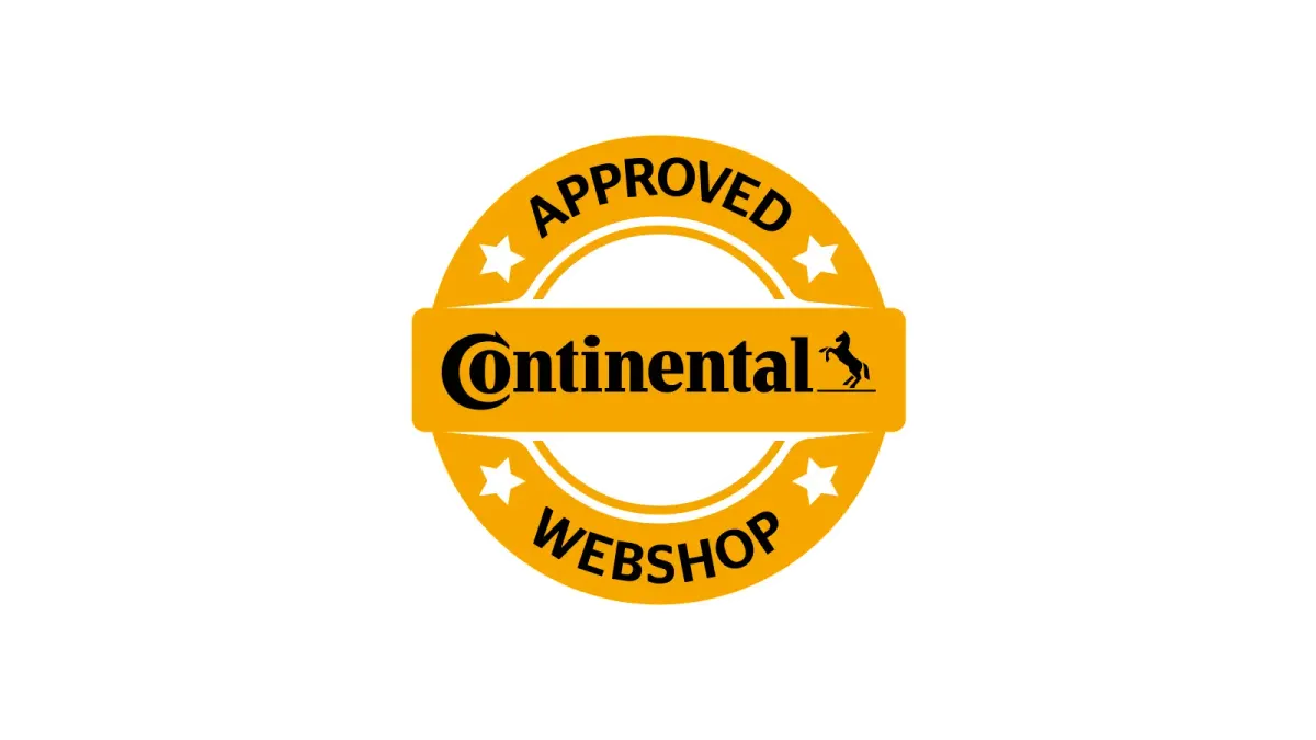 Rundes Siegel mit der Aufschrift „Approved Webshop“ und Continental-Logo in der Mitte.