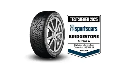 Bridgestone Blizzak 6, Premium-Winterreifen für PKW, SUV und Elektrofahrzeuge, mit Testlabel Auto Bild sportscars "Testsieger" 2025