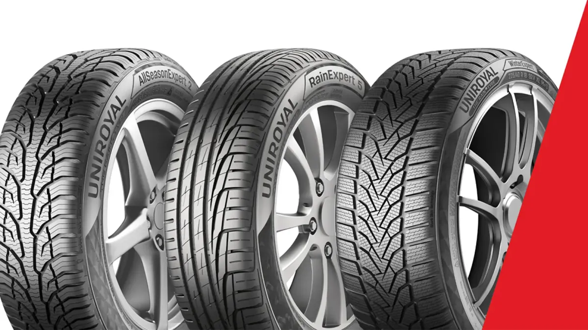 Drei Uniroyal Reifen nebeneinander: AllSeasonExpert 2, RainExpert 5, WinterExpert