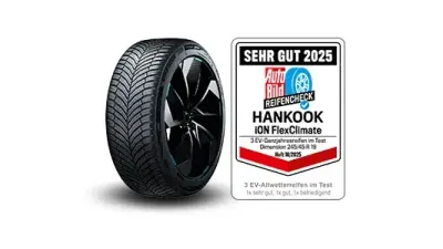 Hankook iON FlexClimate, Premium-Ganzjahresreifen für Elektrofahrzeuge, mit Testlabel Auto Bild Reifencheck 2025 "sehr gut"