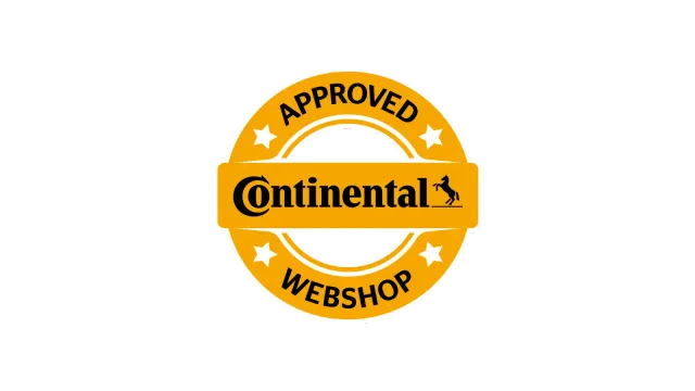Rundes Siegel mit der Aufschrift „Approved Webshop“ und Continental-Logo in der Mitte.