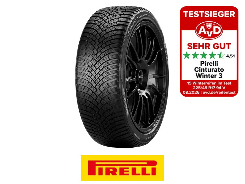 PIRELLI CINTURATO WINTER 3, Premium-Winterreifen für PKW, mit Testsiegerlabel AvD 2026