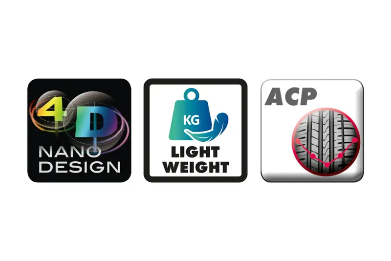 3 Icons nebeneinander zu „4D Nano Design“, „Light Weight“ und „ACP“