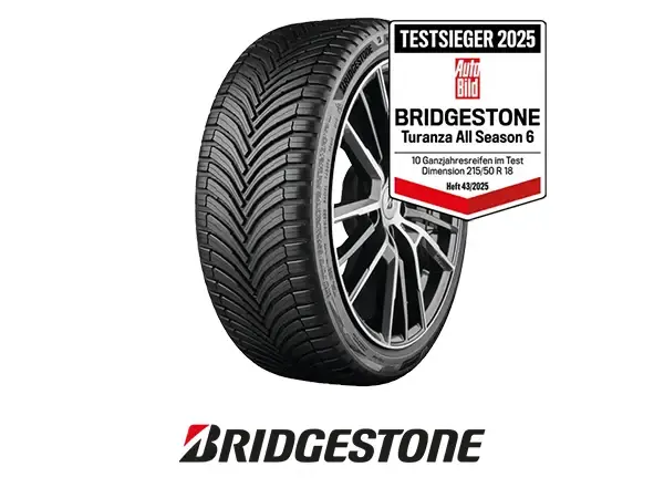 Bridgestone Turanza All Season 6, Premium-Ganzjahresreifen für PKW, SUV und 4x4, mit Testlabel Auto Bild "Testsieger" 2025
