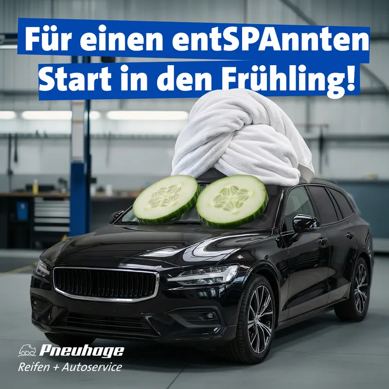 Bild Auto im Wellness-Look mit Gurkenscheiben und Handtuch als Frühlingsservice bei Pneuhage